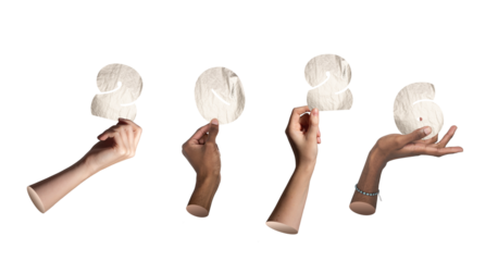 Hands holding shiny silver foil numbers 2026 celebrating New Year, isolated on white background.