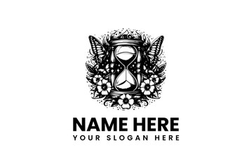 Hourglass Tattoo Design with Butterflies and Flowers - Time Flies Symbol