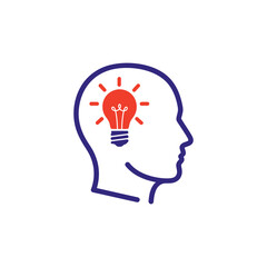 Human head silhouette containing lightbulb represents creative thinking and innovative ideas on white backdrop, symbolizing inspiration and intelligence.