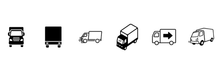 Diverse Commercial Cargo and Delivery Vehicle Iconography Set, vector icon of delivery trucks