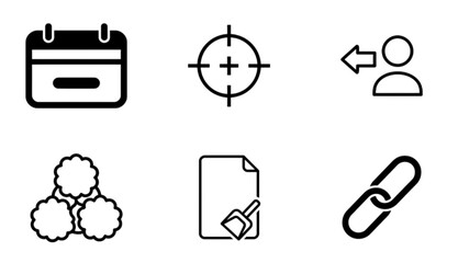 Modern Monochrome Vector Icon Set for Business, Data Management, and Digital Interface