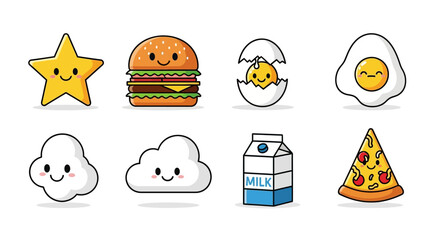 Kawaii food and nature characters illustration for fun educational design projects