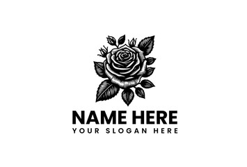 Elegant Rose Blossom Logo Design with Decorative Leaves and Custom Text Space