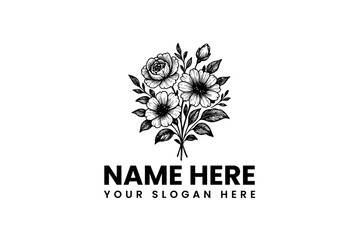 Elegant Floral Logo Design Customizable Flower Bouquet for Branding and Business with Text