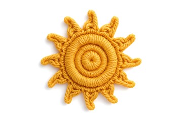 Crocheted yellow sun isolated on white background