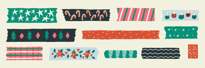 Christmas Torn Stripes of Adhesive Washi Tape