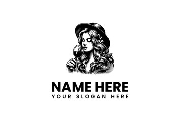 Sophisticated Woman with Wine Glass - Elegant Logo Design for Wineries and Events