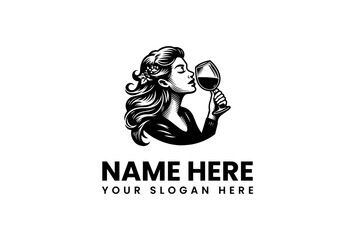 Elegant Woman Wine Taster Illustration A Sophisticated Monochrome Vector Design for Beverage Brands and Enthusiasts, Capturing the Essence of Vintage Refinement and Sensory Appreciation