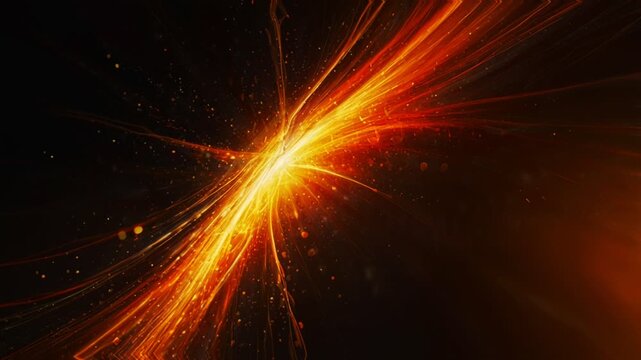 The lines of light extending out from the center give the impression of speed, movement, and intense power, resembling the trajectory of particles or shock waves.