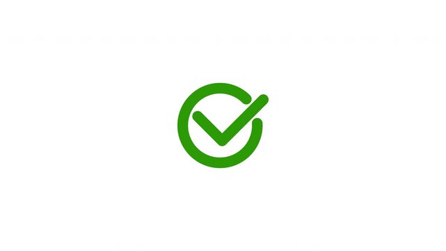 Checklist symbol icon. Animated check mark icon in green against white background for positive affirmations and approved actions. alpha channel 4K video quality.