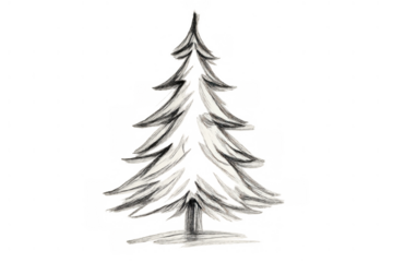 Hand-drawn outline of a fir tree in a modern sketch art style. Representing nature, winter, and holiday season on transparent background