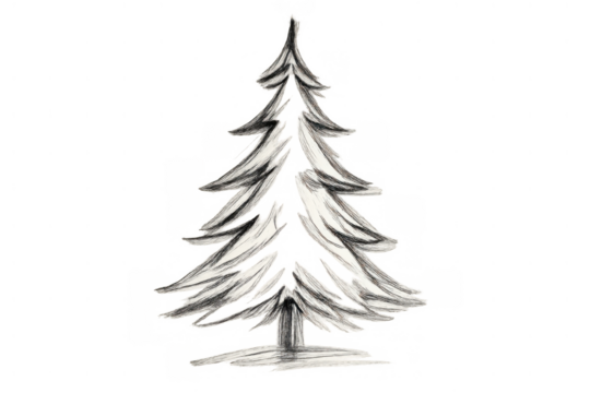 Hand-drawn outline of a fir tree in a modern sketch art style. Representing nature, winter, and holiday season on transparent background - Powered by Adobe