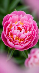 Fototapeta premium Stunning Macro Close-up of a Vibrant Pink Peony Flower with Glistening Water Droplets