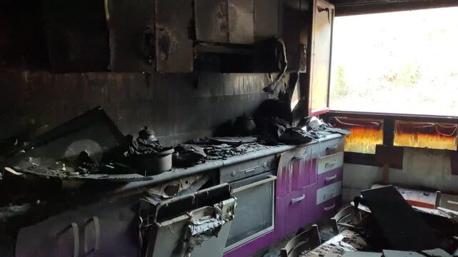 Burnt and abandoned apartment interior after fire