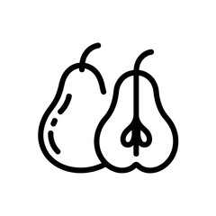 Fresh pear fruit with half slice line icon vector