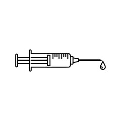 Medical syringe with drop vector line icon for vaccination