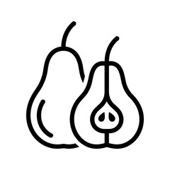 Minimalist pear fruit icon with whole and sliced half vector