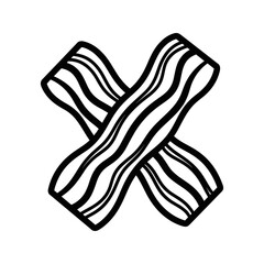 Crossed bacon strips line art icon vector graphic illustration