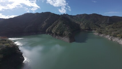 Naklejka premium Drone at Midori Lake, Aichi pref. in Japan