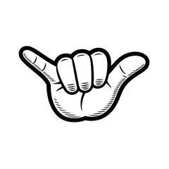 Cool Shaka Hand Gesture Hang Loose Surfing Vector Icon