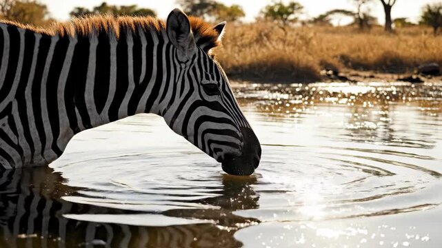 Zebra Drinking Water Wildlife, African Safari, Animal Portrait