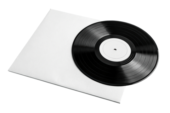 Vinyl Record with White Sleeve on White Surface
