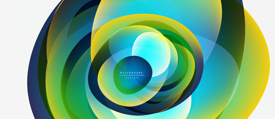 Fototapeta premium Abstract circular layers, vibrant colors blend. Gradient transitions create dynamic visual effect. Modern design, smooth shapes, elegant composition.