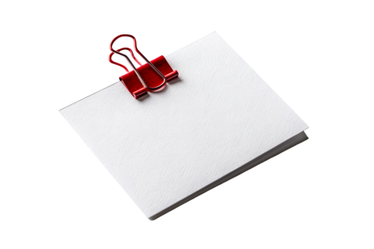 Red Binder Clip Holding White Paper Stack