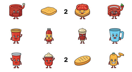 Engaging Visual Puzzle: Cartoon Food Characters in a Playful Number Challenge Illustration