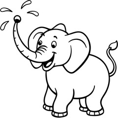 Fototapeta premium Playful cartoon elephant sprays water, a cute illustration for children's books and designs