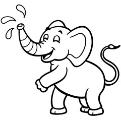 Fototapeta premium Happy cartoon elephant spraying water for fun coloring page joy and whimsy for kids