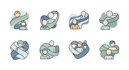 Conceptual family bonding illustrated with intertwined ribbon and faceless figure art