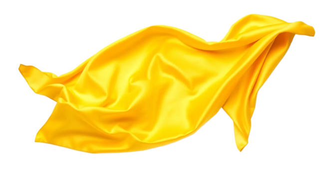 Yellow silk cloth flying isolated on transparent background