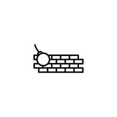 Demolition Icon. heavyweight metal ball wrecker crane to damage residential property wall breakdown symbol. black fill icon, colour fill icon vector illustration, eps10.