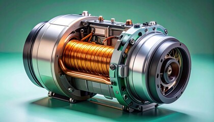 Electric Motor with Copper Windings Symbolizing Technological Precision and Editorial Styling for Industrial Innovation
