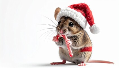 Christmas Mouse with Santa Hat and Candy Cane Symbolizing Holiday Whimsy and Editorial Styling for Festive Cheer