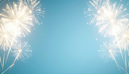 Golden Fireworks Frame on Light Blue Sky &ndash; Elegant Celebration Background