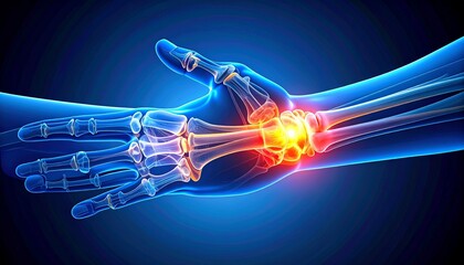 Digital Illustration of Inflamed Wrist Joint Symbolizing Medical Insight and Editorial Styling for Anatomy and Pain Awareness