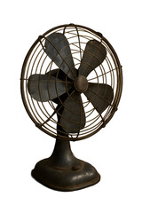 Vintage white electric fan with metal blades, an isolated retro appliance for cooling summer air