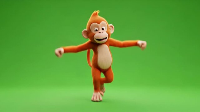 Animated Monkey Dancing on Green Screen Background for Video Editing.