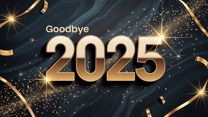 Golden Goodbye 2025 Background with Sparkles and Confetti Celebration Design