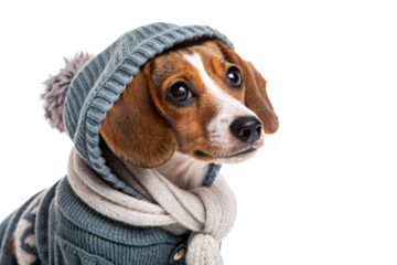 Adorable Beagle Puppy Wearing Winter Clothing