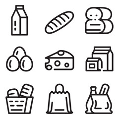Black and White Grocery Line Icons – Clean Outline Vector Set