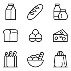 Grocery Line Icons Set – Minimal Food Outline Vector Collection