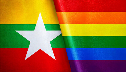 レインボーフラッグとミャンマーの国旗(Pride Flag & Myanmar flag.)
