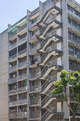 facade of an old apartment building in taiwan