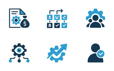 Blue Vector Illustration Featuring Business Process and Management Concepts for Digital and Print Media Designs