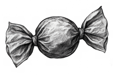 Wrapped candy drawing in black and white style presenting classic sweet treat and confectionery sketch element