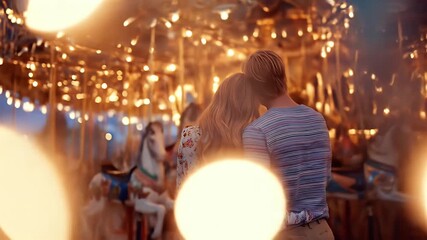 An out-of-focus shot of a person facing away, bathed in warm light. The background is a mix o - Powered by Adobe