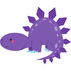 Adorable Purple Stegosaurus Dinosaur Cartoon Character with Spikes and Spots on a Transparent Background